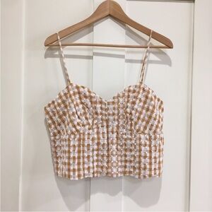 Anthropologie Maeve Gingham Crop Top EUC Embroidered Floral Smocked Tank Corset
